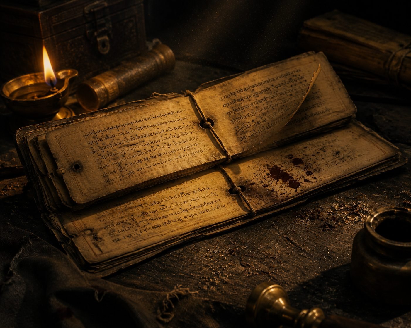 A weathered ancient manuscript covered in old script