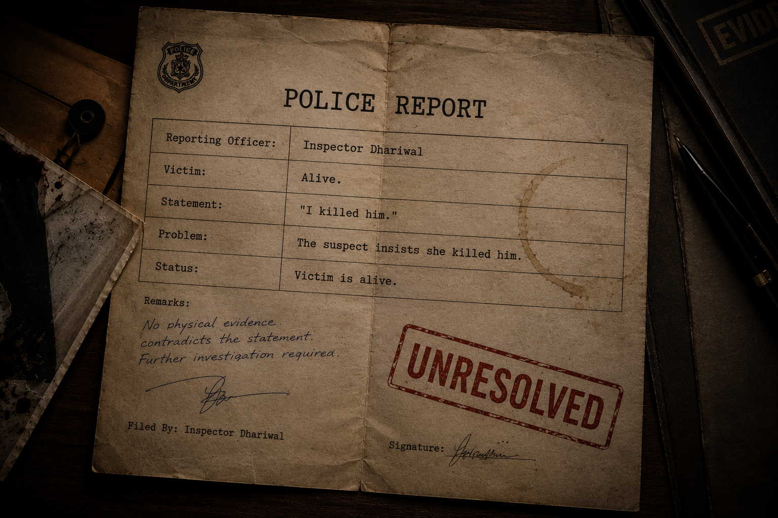 Official police report filed on the night of the incident, timestamped and signed