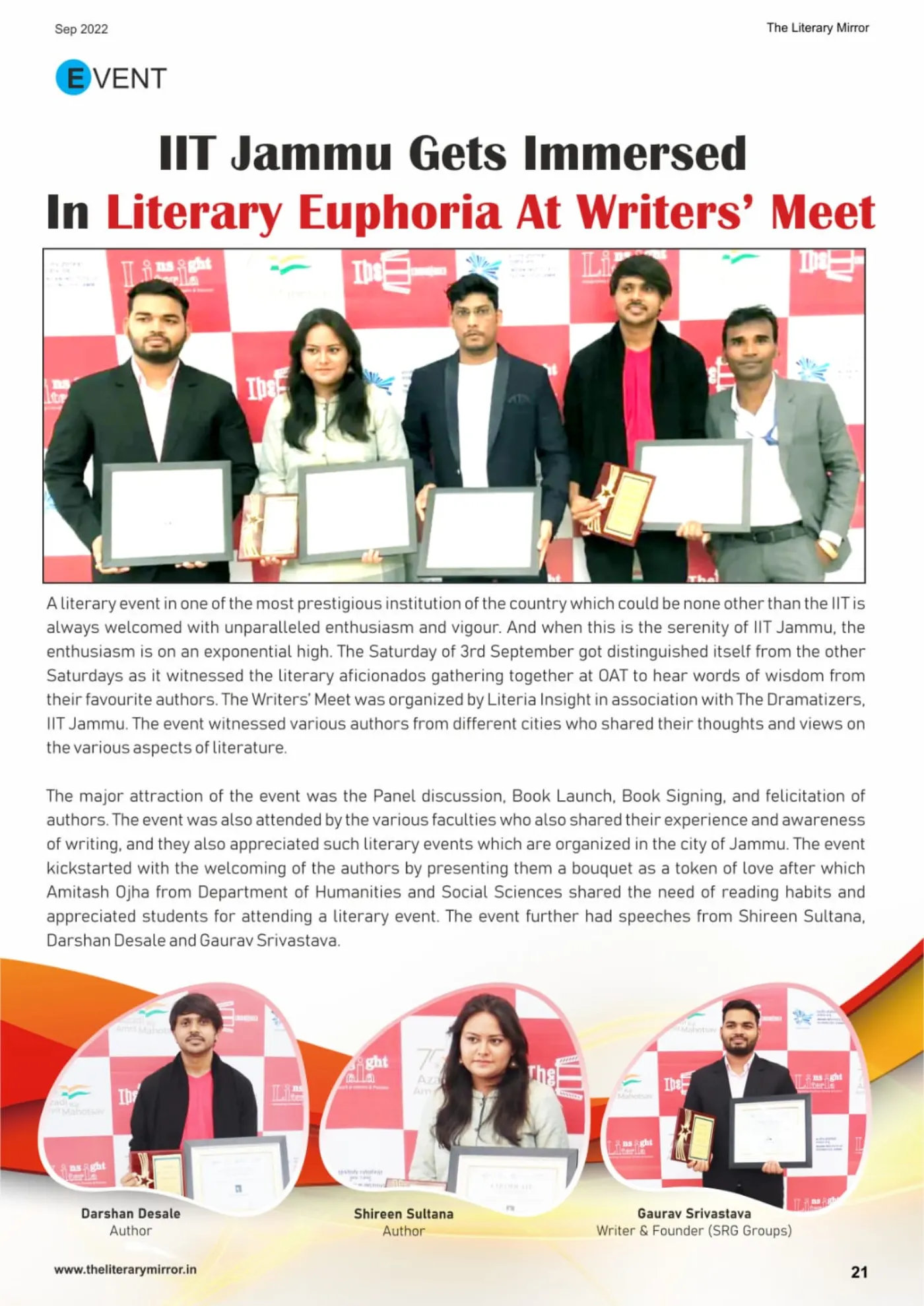 Darshan Desale on stage with fellow authors at IIT Jammu