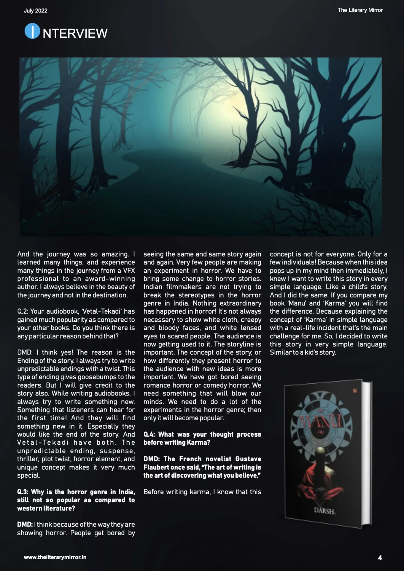 The Literary Mirror, July 2022 print interview, second page