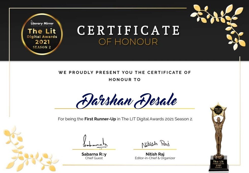 Certificate of Honour — The Lit Digital Awards, First Runner-Up